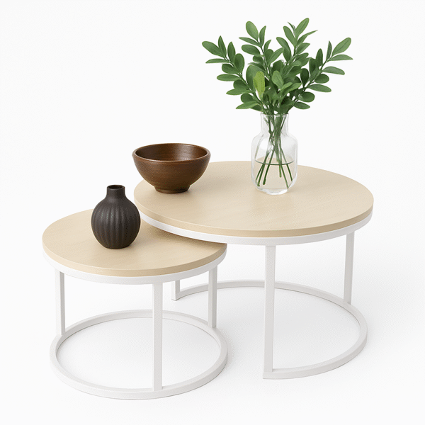 Center & Side Tables Set – Metal Frame with PVC Wood Surface - Image 14