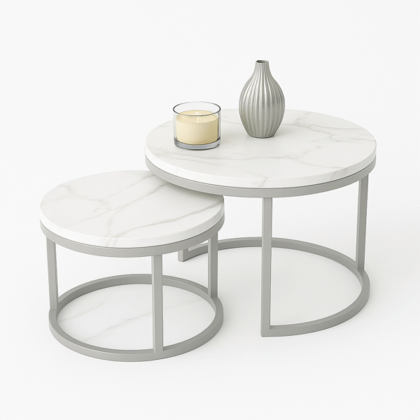 Center & Side Tables Set – Metal Frame with PVC Wood Surface - Image 17