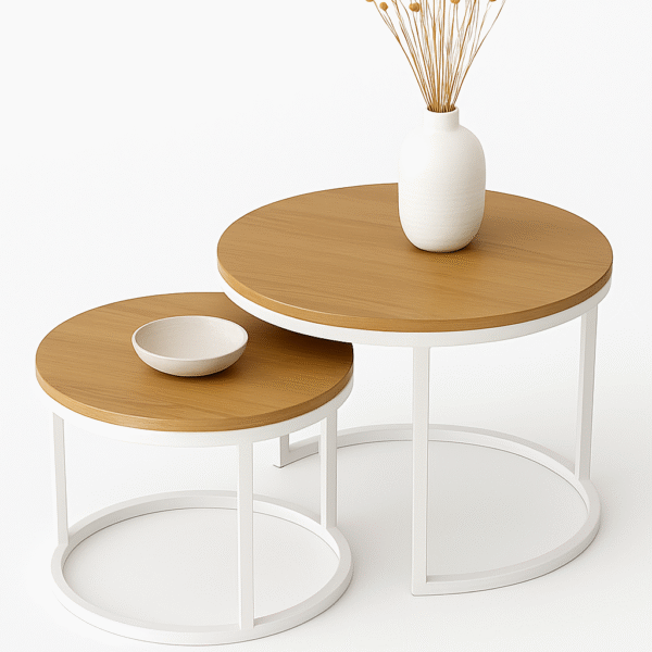 Center & Side Tables Set – Metal Frame with PVC Wood Surface - Image 8