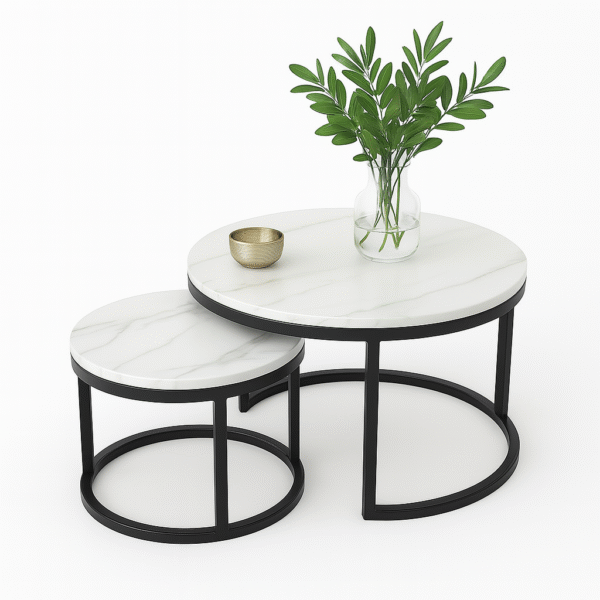 Center & Side Tables Set – Metal Frame with PVC Wood Surface - Image 11