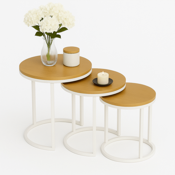 Center & Side Tables Set – Metal Frame with PVC Wood Surface - Image 9