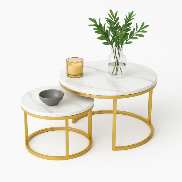 Center & Side Tables Set – Metal Frame with PVC Wood Surface - Image 5